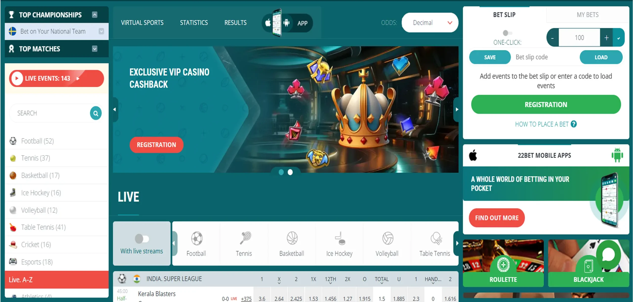 22Bet Live Casino
